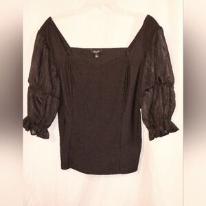 A.U.W black puffy flowy see thru  sleeve shimmer embellishment elegant blouse
